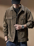 Foesce  Corduroy Jacket Autumn New Men's Jacket Fashion Vintage Street Style Casual Single Breasted Coat Male Brand Clothes