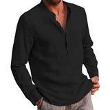 Foesce Men's Casual Cotton Linen Shirts Solid White V Neck Men Long Sleeve Shirt Button Pocket Tops Blouse Pullovers Camisas De Hombre