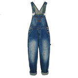 Spring Loose Jeans Overalls Men Bib Denim Jumpsuits Embroidery Large Size Straight Workwear Pants Blue Coverall Trousers