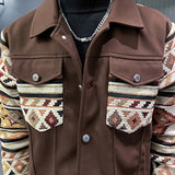 Fall Version Lapel Vintage Ethnic Pattern Stitching Jacket Mens  Motorcycle Jacket Korean Slim British Trend Casual Jacket