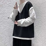 Spring Cotton Hoodie Men Fashion Fake Two Piece Sweatshirt Men Streetwear Korean Loose Hip Hop Pullover Hoodies Mens Hoody M-5XL