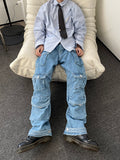Y2K Style Multi-pocket Tooling Jeans Men's American Retro Street Harajuku Trousers Washed Mopping Pants Youth Clothing