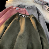 Suede Fabric Sweatshirts Men Baggy Solid Color Fashion Brand Tops Harajuku Autumn Streetwear Long Sleeved Pullover Shirt