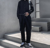 Men Jumpsuits Solid Lapel Long Sleeve Streetwear Fashion Casual Rompers Button Men Cargo Overalls With Belt S-5XL