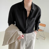 Men's Korean Style Loose Long Sleeved High-quality Shirts Fashion Solid Color Lapel Collar Business Shirts Top Clothes