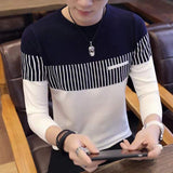 Foesce Autumn Men's Pullover Slim Fit Splicing Striped Knitted Sweaters Mens Knit Long Sleeve Brand Clothing Casual Newest High Quality