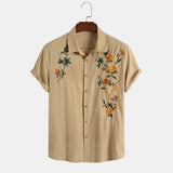 Mens Shirts Summer New Short Sleeve Men's Embroidered Loose Top Shirt Casual Fashion Lapel Men's Clothing