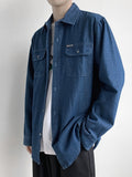 Spring New Button Pockets Men's Blue Denim Shirt Husband Fashion Long Sleeve Solid Cotton Slim Casual Shirts for Men