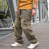 Fashion Cargo Pants Men Casual Jeans Hiphop Trousers Straight Loose Baggy Streetwear Denm Large Size Retro Distressed Pocket