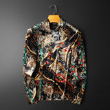 Luxury Golden Print Velvet Men T-shirts Turtleneck Tops Casual Vintage T Shirts Autumn Long Sleeve Streetwear Tees Male Clothing