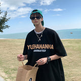Anime print short sleeve t-shirt men's summer fashion brand ins high street loose couple clothes Klein Blue Half Sleeve T-Shirt