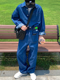 Autumn Trend Denim Jumpsuit Men Handsome Jeans Bodysuit Streetwear Unisex Preppy Casual Versatile Loose Two-piece Suit