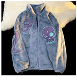 Vintage skull embroidered lamb fleece jacket men's winter new king size zipper casual top cotton cotton zipper cardigan