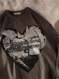 Gothic letter shirt unisex new American vintage wild lovers punk tees handsome Korean oversize O-neck long-sleeve tops