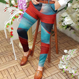Foesce Pencil Pants Casual Mens Slim Mid Waist Buttoned Straight Trousers Streetwear Spring Summer Fashion Digital Printing Long Pant