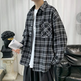Foesce Spring Autumn Long Sleeve Shirts Men Casual Loose Turn Down Collar Plaid Shirt for Man