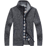 Winter Thick Men's Knitted Sweater Coat Off White Long Sleeve Cardigan Fleece Full Zip Male Causal Plus Size Clothing for Autumn