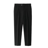 Korean Belt Suit Pants Men Fashion Solid Color Casual Dress Pants Men Loose Straight Trousers Mens Office Formal Trousers