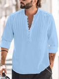 Spring Summer Mens Cotton Linen Shirts Casual Solid Color Long Sleeve Buttoned Stand Collar Tops Men Clothes Leisure Shirt