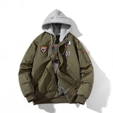 Winter Pilot Jackets Men Military Bomber Jacket Badge Embriodery Basketball Coat Hooded Parkas Male Fashion Autumn Black Brown