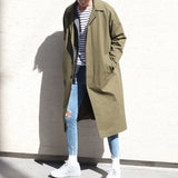 Foesce Spring New Korean Fashion Single Breasted Thin Windbreaker Men's Simple Solid Long Loose Casual Handsome Trench Coat