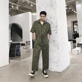 Foesce Casual Men's Short-sleeved Jumpsuit Japanese Style Waist Drawstring Design New Loose Simple Fashionable Pants