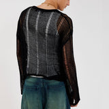 Spring Autumn New Sweater T-shirts For Men Elastic Hollow Slinghtly Transparent Long Sleeve Loose Versatile Knitting Tees Tops