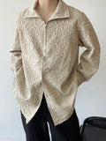 Autumn Embossed Men's Shirt Stand Collar Long Sleeve Zipper New Fashion Turn-down Collar Solid Color Male Tops