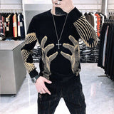 Stylish Printed O-Neck Spliced All-match Korean Sweater Men Clothing  Autumn New Oversized Casual Pullovers Loose Warm Tops