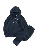 Foesce Men's Hoodie Outfit Solid Fluffy Fleece Sweatshirts with Trouser Two Piece Set Fall Winter Streetwear Hooded Hoodie Suits
