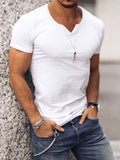 Summer New Fashion Tee Shirt Men Casual Solid Color Short Sleeve V Neck Pullovers Tops For Mens Slim T-shirts Streetwear