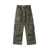 Y2K Style Multi-pocket Tooling Jeans Men's American Retro Street Harajuku Trousers Washed Mopping Pants Youth Clothing