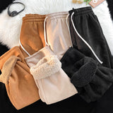 Winter Thick Suede Pants Men Warm Fashion 3-color Thicken Lambhair Pants Men Streetwear Loose Straight Pants Mens Trousers M-2XL