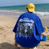 Anime print short sleeve t-shirt men's summer fashion brand ins high street loose couple clothes Klein Blue Half Sleeve T-Shirt