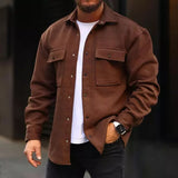 Spring Autumn Casual Long Sleeve Turn-down Collar Men Coat Retro Solid Single breasted Jacket Men Fashion Slim Pocket Coats
