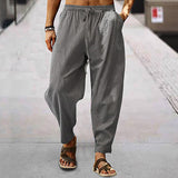 Casual Loose Solid Color Cotton Linen Long Pant Mens Spring Summer Leisure Drawstring Beach Pants Men's Fashion Simple Trousers
