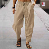Casual Loose Solid Color Cotton Linen Long Pant Mens Spring Summer Leisure Drawstring Beach Pants Men's Fashion Simple Trousers