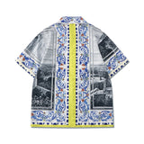 Summer Tide Brand Casual Short Sleeve Suit Digital Printing Landscape Retro Loose Shorts Shirt Suit 2 Piece Set Men Clothes Set