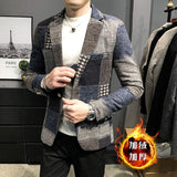 Men's Suit Jacket Winter New Slim Fashion Plaid Casual Business Casual British Style Dress Wool Warm Blazers Coat Groom