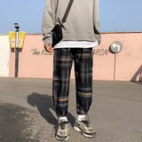 Men's Plaid Casual Pants Men's Korean Version Of The Trend Of Loose Beam Feet Tide Brand Ins Nine-point Pants Harajuku Style
