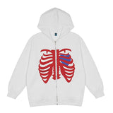 Foesce Oversized Skeleton Zip Up Hoodie Jacket Men Streetwear Gothic Foam Printing Hooded Sweatshirts Thin Unisex New Spring Autumn