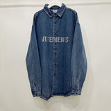 Denim Jackets Oversized Washed Blue Denim Men Women 1:1 Crystal Diamonds Letter Logo Vetements Jackets