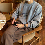 Foesce Round Neck Men's Sweater Autumn Winter Korean Loose Fashion Long Sleeved Knitting  Printing Male Pullover