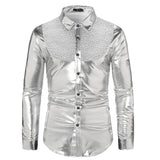 Foesce Night Club Wear Men's Dress Shirts Camisa Social Brand Slim Long Sleeve Shirt Men Coated Metallic Button Down Black Shirts