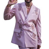 Men Suits Coat Spring Autumn Flower Print Slim Blazers Coat Men Long Sleeve Double Breasted Turn-down Collar Cardigan Blazers