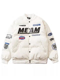 Foesce High Street Embroidered Letter PU Puffer Jacket Men Women Y2k Hip Hop Baseball Parkas Winter Thick Padded Coat Warm College Tops