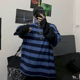 Foesce Autumn Korean Oversized Tshirt Women T Shirt Men Loose Harajuku BF Retro Striped Fake Two-piece Long-sleeved T-shirt Student Top