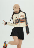 Dark Icon Embroidery Patchwork Motorcycle Jackets for Women Autumn Street Fashion Girl's Jacket