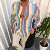 Foesce New Male Long Sleeve Mens Shirts Spring Autumn Striped Slim Fit Stand Collar Shirt Male Clothes Casual Male Shirt Tops