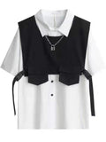 Gothic Men Suits Cargo Vest + Shirt + Shirts 3 Pieces Set Summer Clothes Punk Preppy Streetwear Casual Outfit Men Fashion Trend